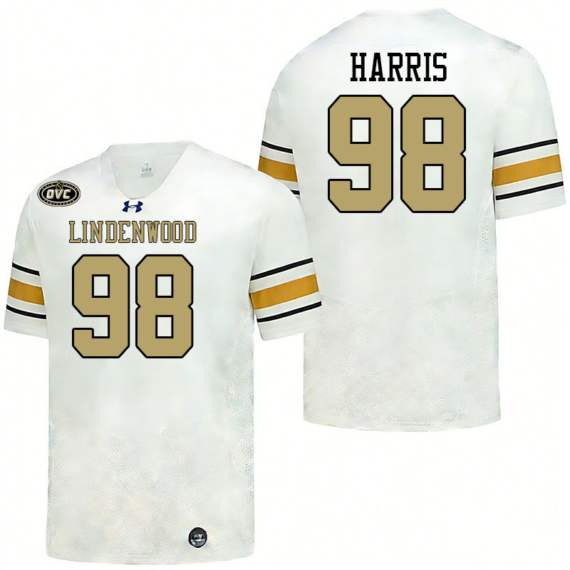 Lindenwood Lions #98 Jonathan Harris College Football Jerseys,Uniforms-White